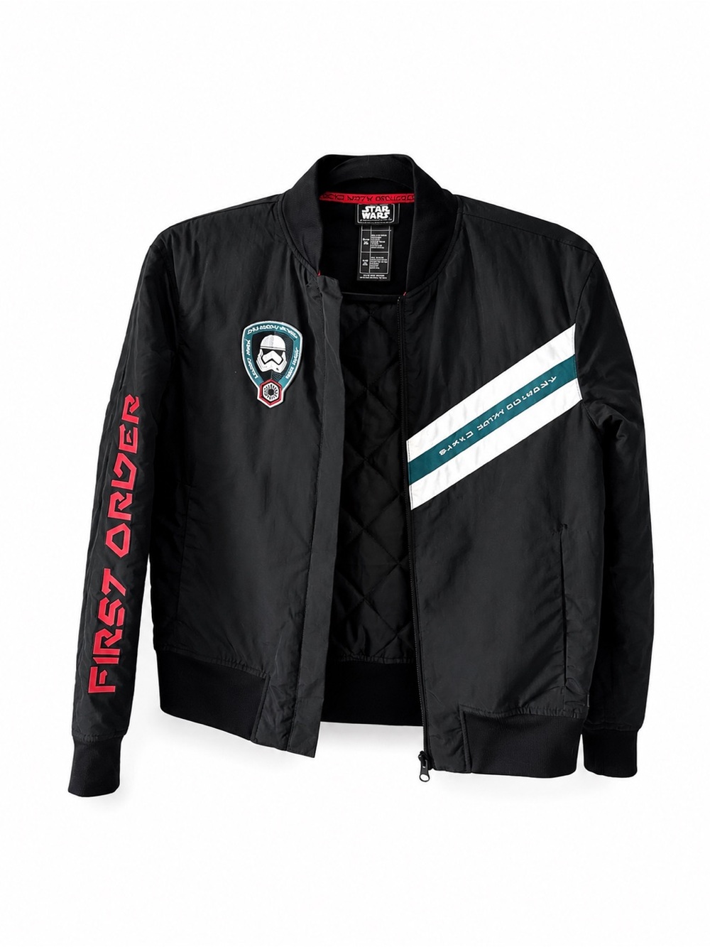 Star Wars Black Bomber Jacket with White & Teal Stripes